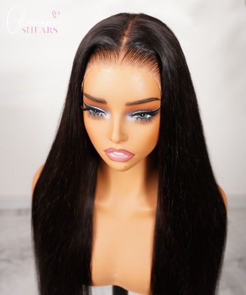 GlamourShears Glueless 13x4 Lace Frontal Straight Invisible Knots Natural Black Natural Edges