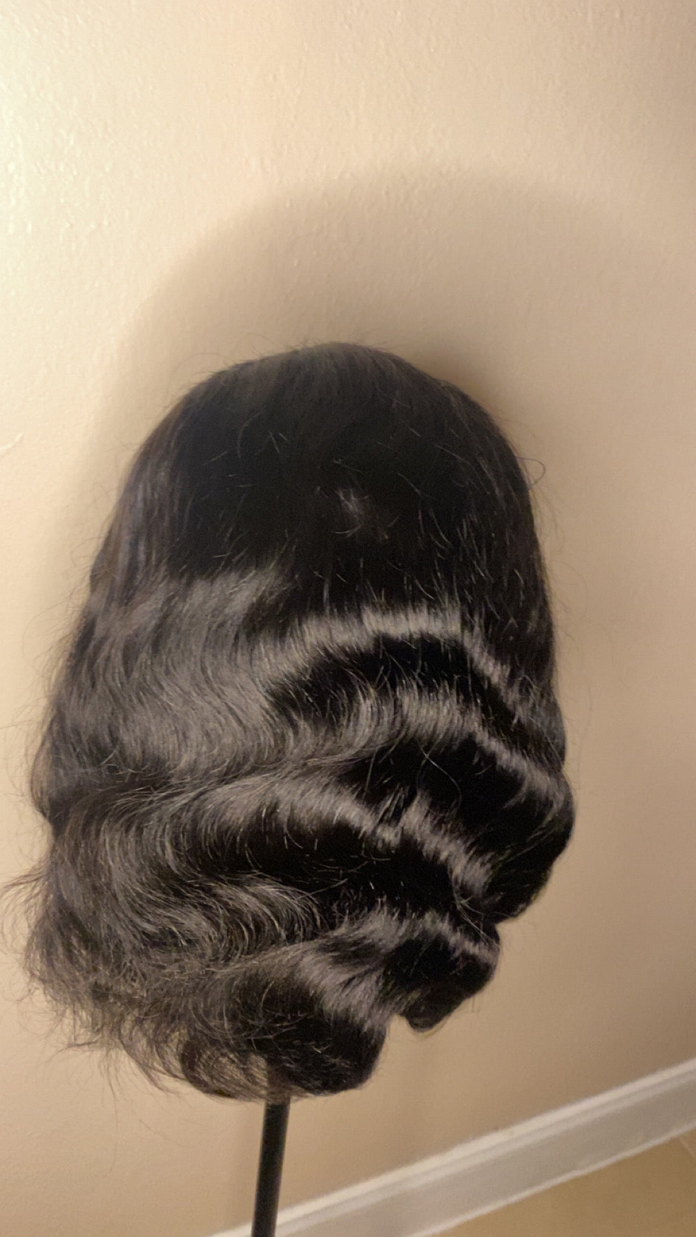 4x4 closure lace wig, human virgin hair, black, 16 inches, body wave, with HD lace