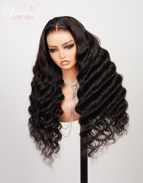 GlamourShears Glueless 13x6 Loose Body Wave Natural Black and Natural Edges