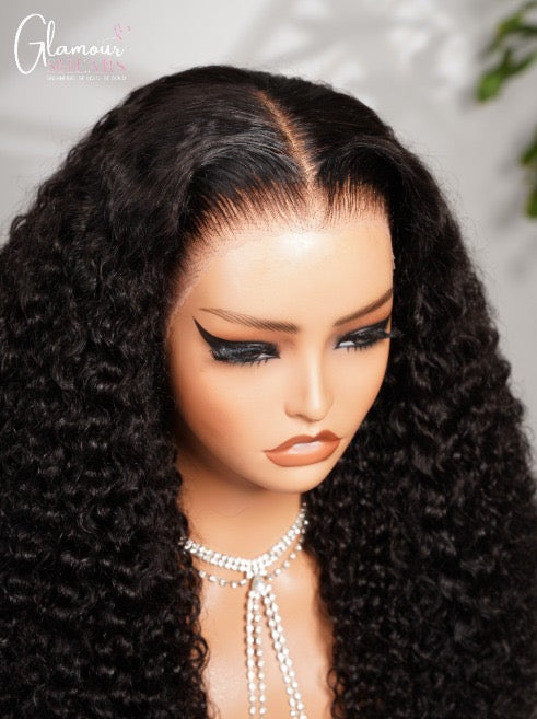 GlamourShears Glueless 13x6 Frontal Lace Deep Curly Natural Black and Natural Edges