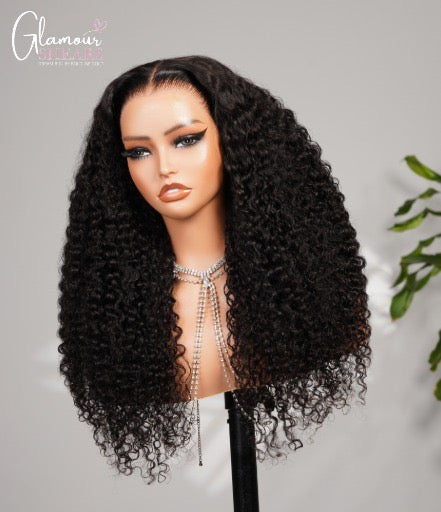 GlamourShears Glueless 13x6 Frontal Lace Deep Curly Natural Black and Natural Edges