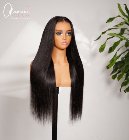 GlamourShears Glueless 13x4 Lace Frontal Straight Invisible Knots Natural Black Natural Edges