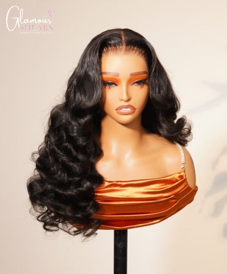 GlamourShears Glueless 13x6 Lace Frontal Body Wave Natural Black and Natural Edges