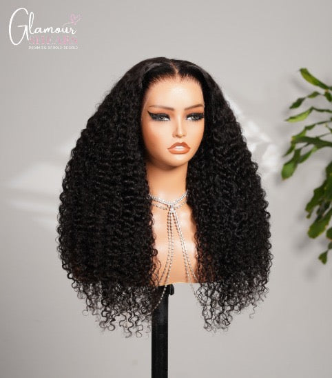 GlamourShears Glueless 13x6 Frontal Lace Deep Curly Natural Black and Natural Edges