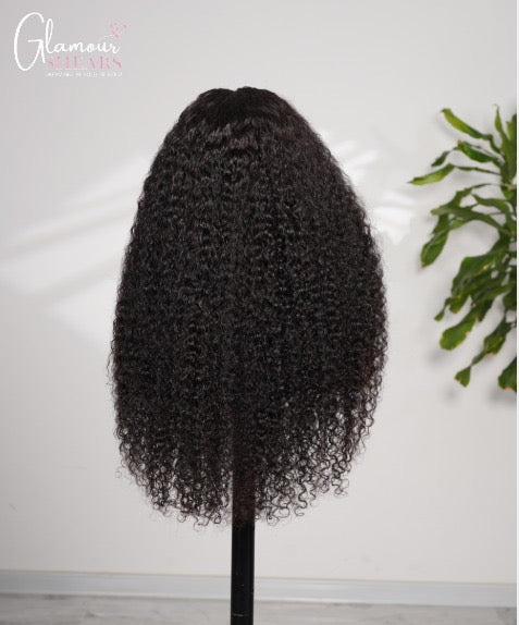 GlamourShears Glueless 13x6 Frontal Lace Deep Curly Natural Black and Natural Edges