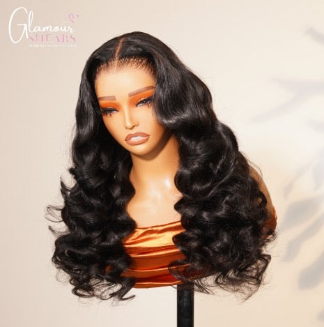 GlamourShears Glueless 13x6 Lace Frontal Body Wave Natural Black and Natural Edges