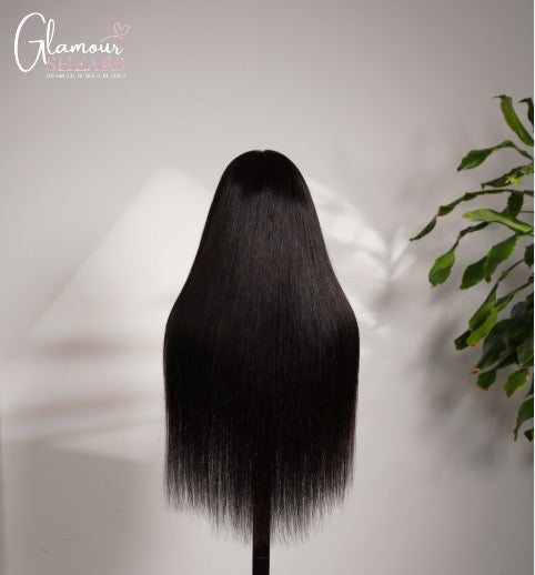 GlamourShears Glueless 13x4 Lace Frontal Straight Invisible Knots Natural Black Natural Edges