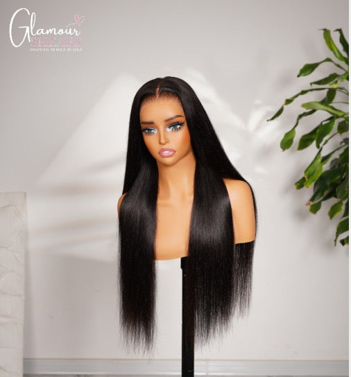 GlamourShears Glueless 13x4 Lace Frontal Straight Invisible Knots Natural Black Natural Edges
