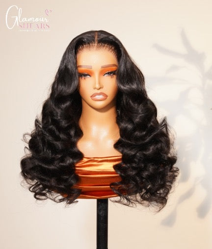 GlamourShears Glueless 13x4 Lace Frontal Body Wave Natural Black and Natural Edges