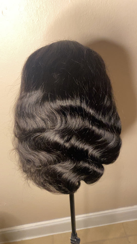 4x4 closure lace wig, human virgin hair, black, 16 inches, body wave, with HD lace